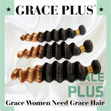 Grace Plus 8-30inch deep wave double drawn african 2 tone color ombre 1B/27 color human hair extensions 100g